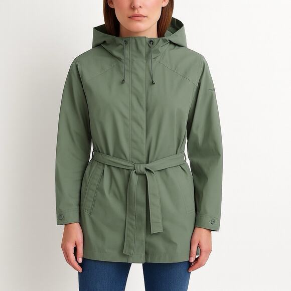 Columbia Sportswear Belted Hooded Utility Jacket L Green Gorpcore Parka Outdoor - Picture 1 of 11